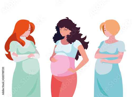 group of beautiful pregnancy women characters