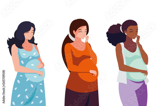 interracial group of pregnancy women characters
