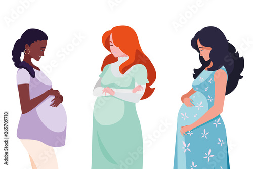 interracial group of pregnancy women characters