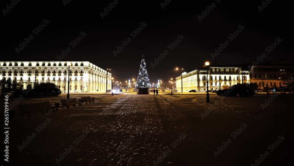 Dolly Shot of a Christmas Tree on an Evening in St Petersburg Dolly Shot of a Christmas Tree on an Evening in St Petersburg