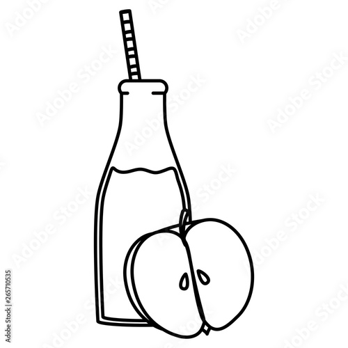 fresh apple juice fruit in botttle with straw