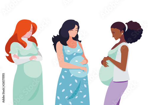 interracial group of pregnancy women characters