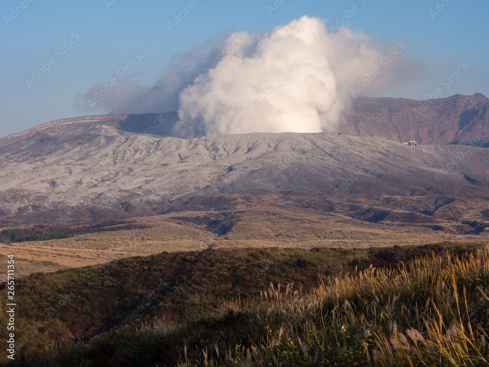 Fuming Nakadake crater covered in volcanic ash after 2016 Kumamoto earthquakes and eruption - Aso-Kuju National park, Kumamoto prefecture, Japan