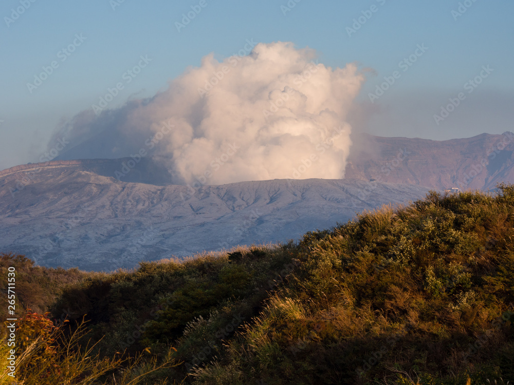 Fuming Nakadake crater covered in volcanic ash after 2016 Kumamoto earthquakes and eruption - Aso-Kuju National park, Kumamoto prefecture, Japan