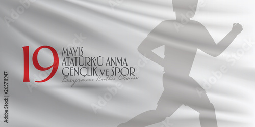 May 19 Commemoration of Ataturk, Youth and Sports Day. Billboard, Poster, Social Media, Greeting Card template. (Turkish: 19 Mayis Ataturk'u Anma, Genclik ve Spor Bayrami Kutlu Olsun.) photo