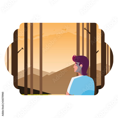 man contemplating horizon in the forest scene