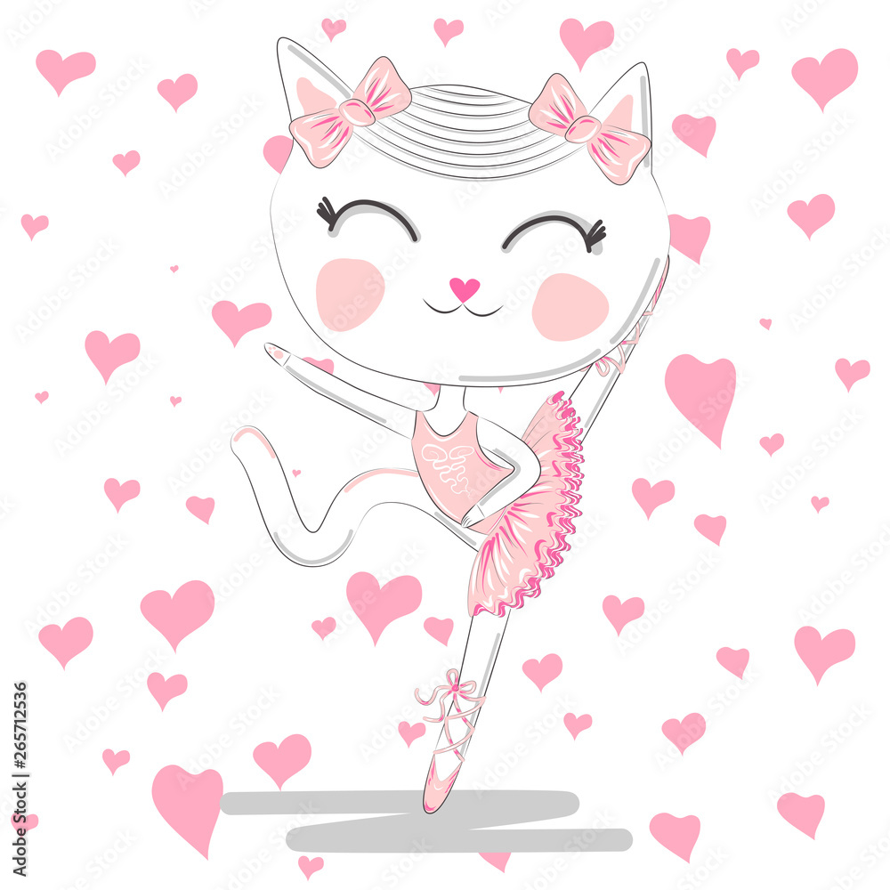 Obraz premium Cute ballerina cat dancing ballet in pink tutu