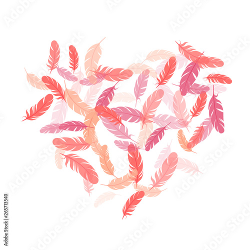 Fluffy twirled feathers on white design.