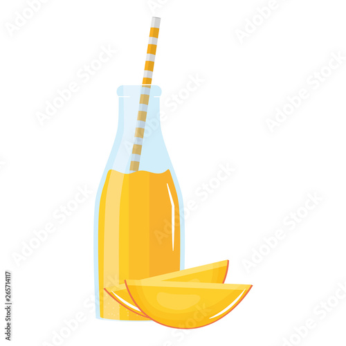 fresh mango juice fruit in botttle with straw
