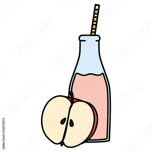 fresh apple juice fruit in botttle with straw