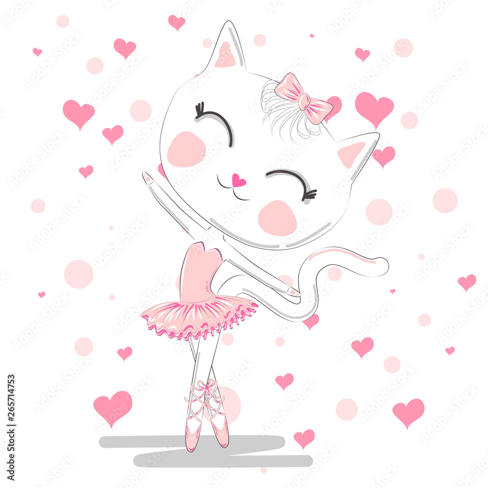 Hand drawn beautiful, lovely, little ballerina with cat. Hand drawn beautiful, lovely, little ballerina with cat.
