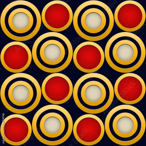 Elegant  Pattern  Striking Gold Rings with Red  Beige and Dark Blue Beckground