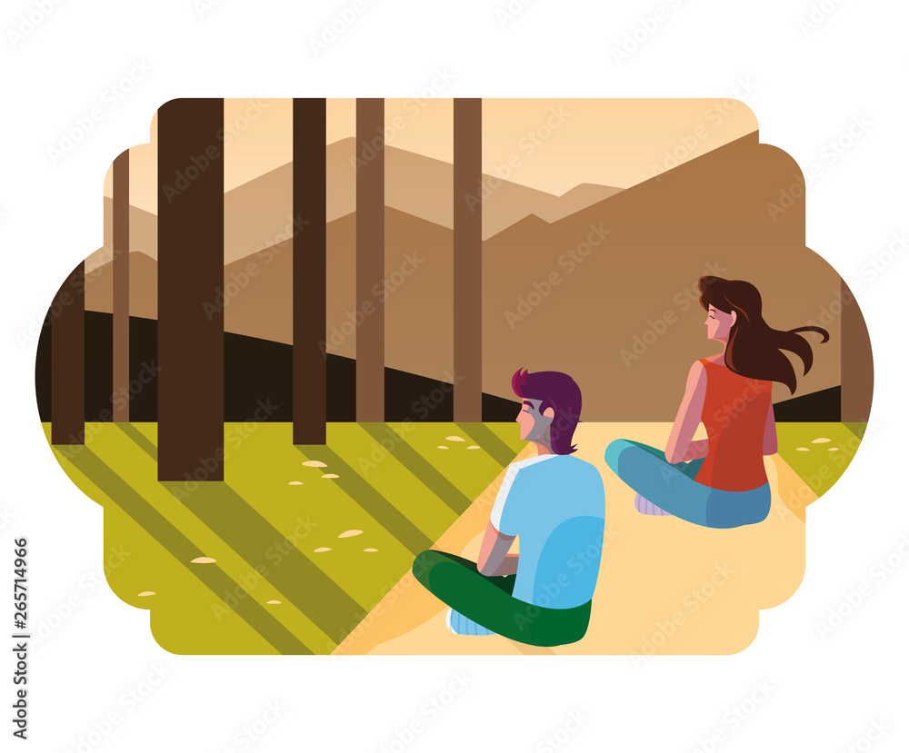 couple contemplating horizon in the forest scene