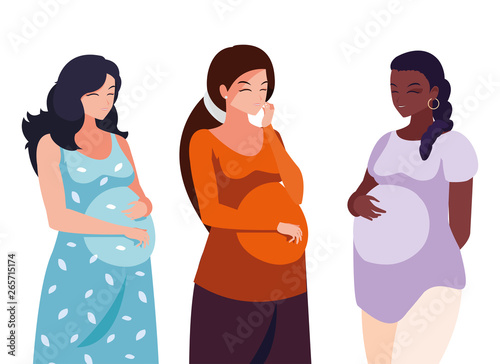 interracial group of pregnancy women characters