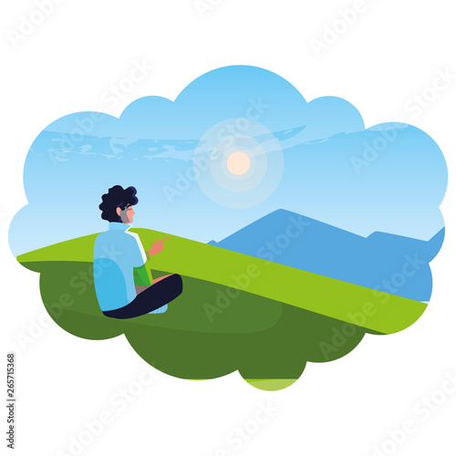man contemplating the horizon in the field scene
