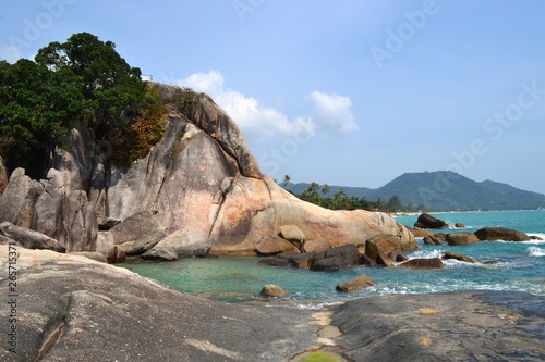Scenic sea view with cliffs on Koh Samui 