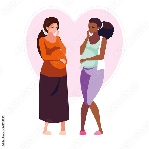 interracial couple of pregnancy women in heart