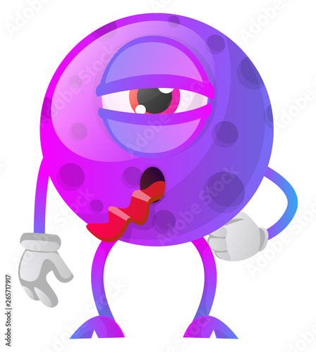 Sick purple monster with a tongue out illustration vector on white background