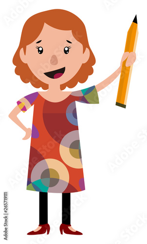 Woman in dress holding a big pencil illustration vector on white background