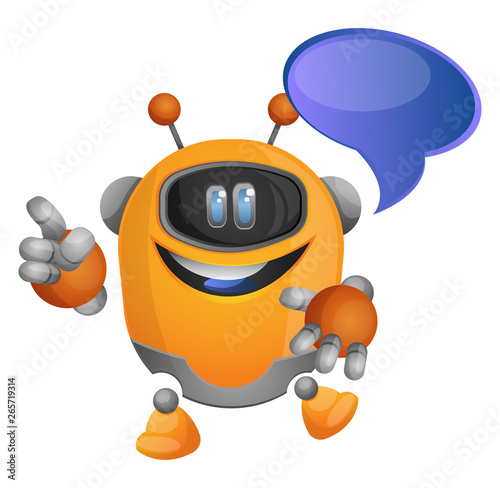The cute orange robot with a text bubble illustration vector on white background