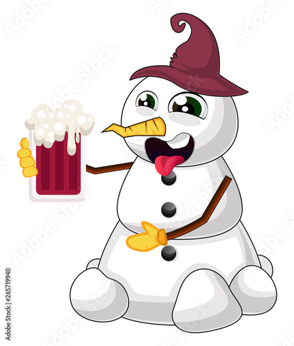 Drunk snowman illustration vector on white background