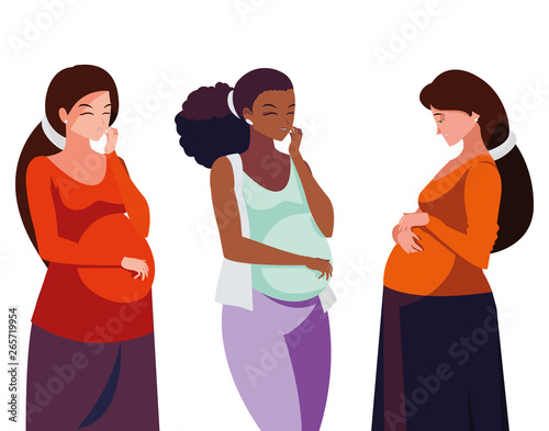 interracial group of pregnancy women characters