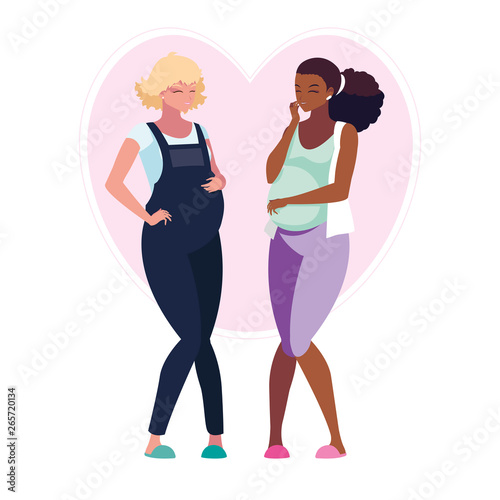 interracial couple of pregnancy women in heart