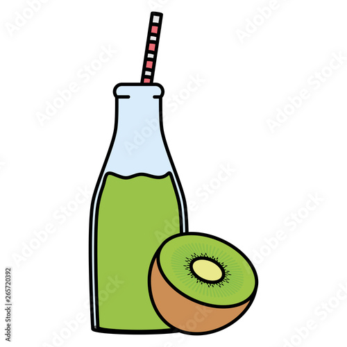 fresh juice kiwi fruit in botttle with straw