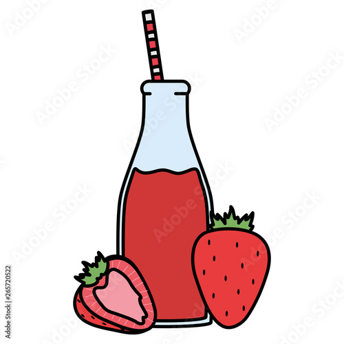 fresh strawberries juice fruit in botttle with straw