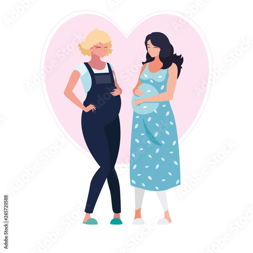 couple of beautiful pregnancy women in heart