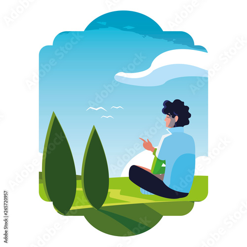 man contemplating the horizon in the field scene