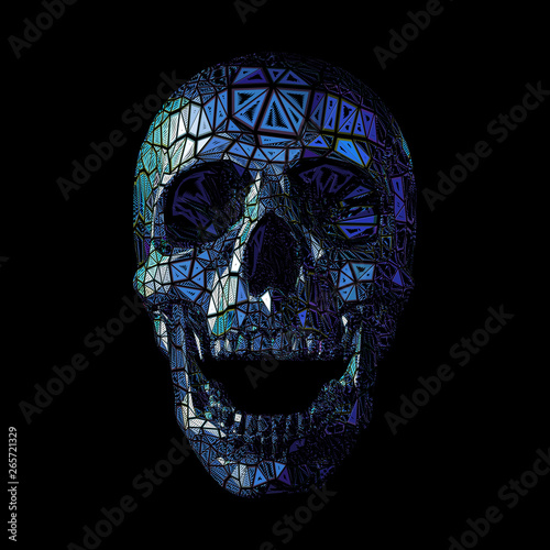 Blue stylized polygonal skull on black BG
