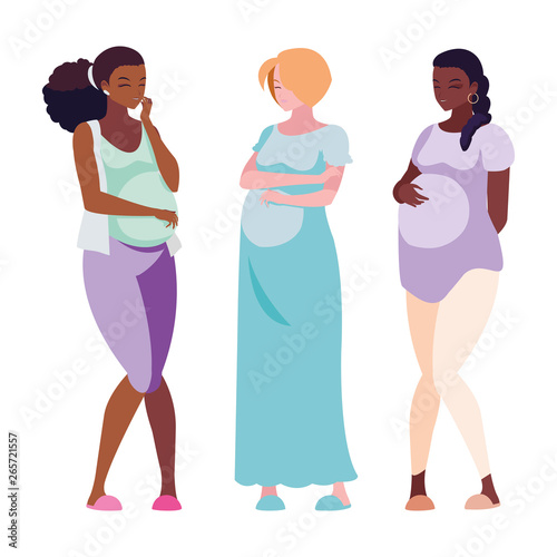 interracial group of pregnancy women characters