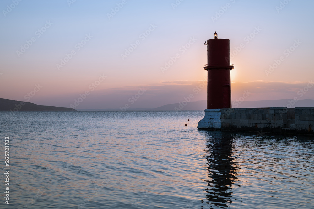 Red lighthouse of Cres on a sunny evening in spring