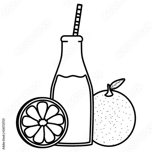 fresh orange juice fruit in botttle with straw