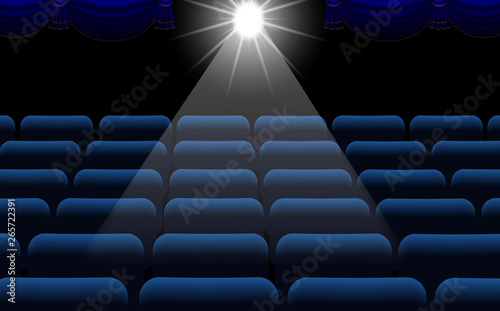 blue chairs in the cinema in the hall