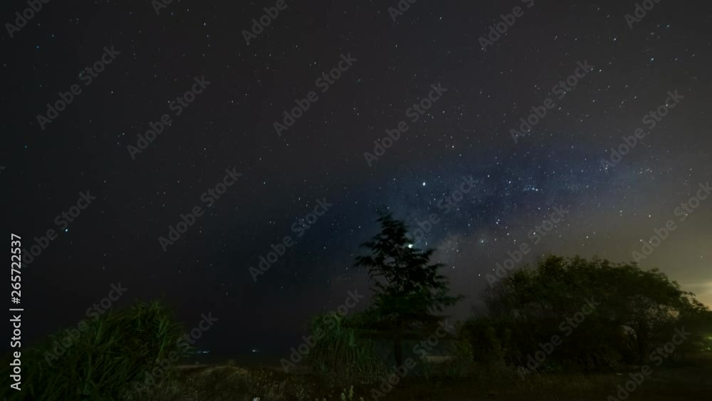 Milky way time lapse scene at beach side with trees as foregrounds. Starry night, landscape nature, at Pantai Chendering, Terengganu. Milky way time lapse scene at beach side with trees as foregrounds. Starry night, landscape nature, at Pantai Chendering, Terengganu.