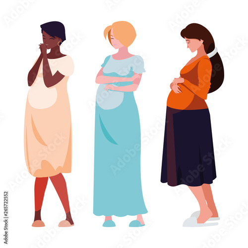 interracial group of pregnancy women characters