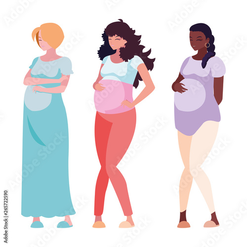 interracial group of pregnancy women characters