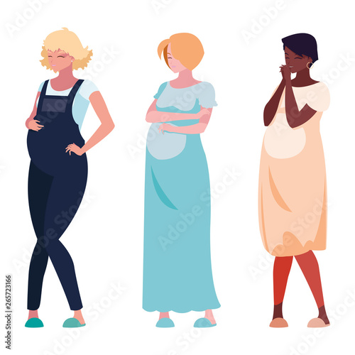 interracial group of pregnancy women characters