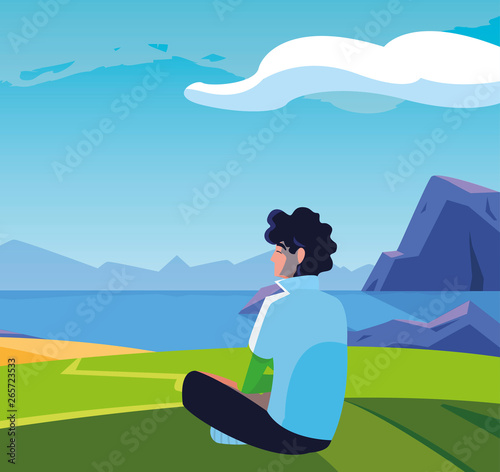 man contemplating the horizon in the field scene