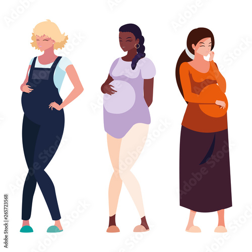 interracial group of pregnancy women characters