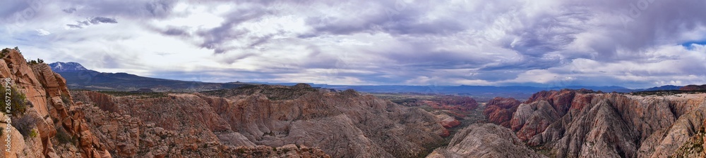 Snow Canyon Overlook, views from the Red Mountain Wilderness hiking trail head, State Park, St George, Utah, United States 