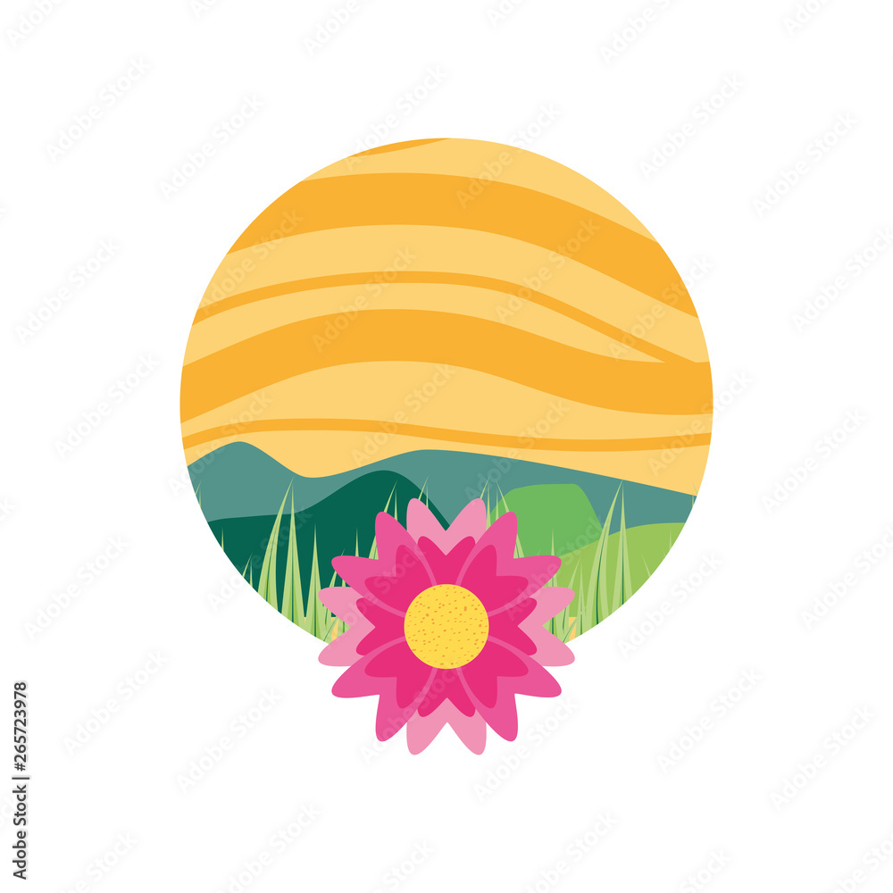 Fototapeta premium landscape nature in frame circular with flower