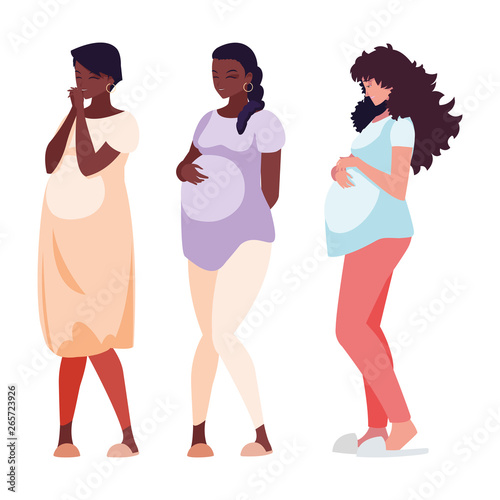 interracial group of pregnancy women characters