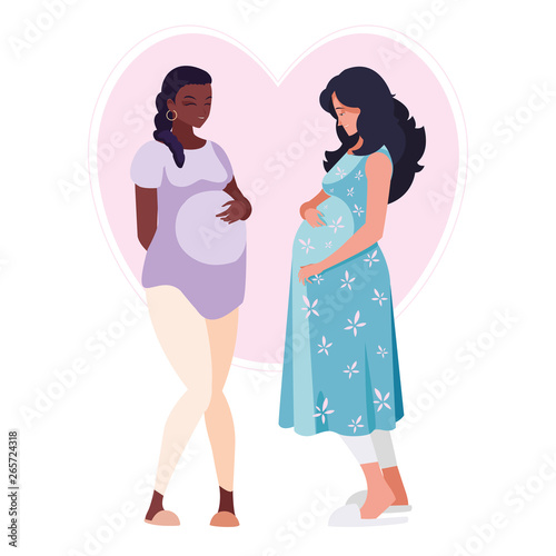 interracial couple of pregnancy women in heart