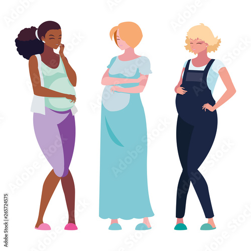 interracial group of pregnancy women characters