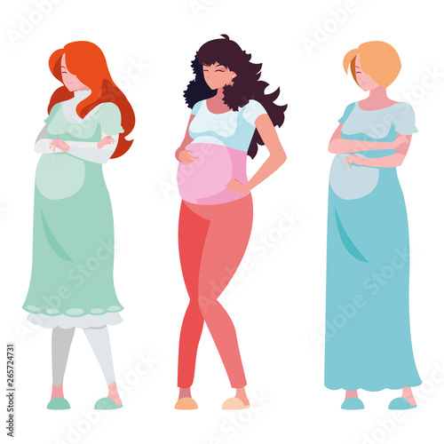 group of beautiful pregnancy women characters