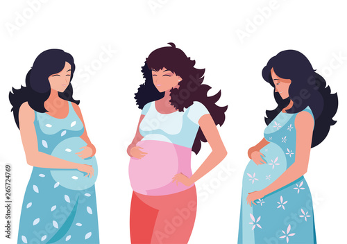 group of beautiful pregnancy women characters