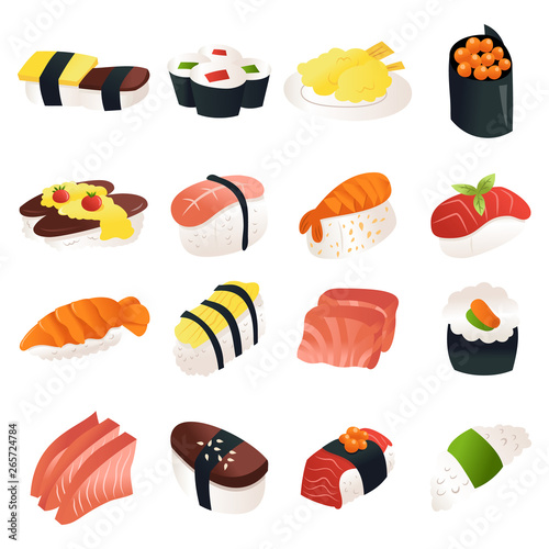 Cartoon Sushi Sashimi Icon Set